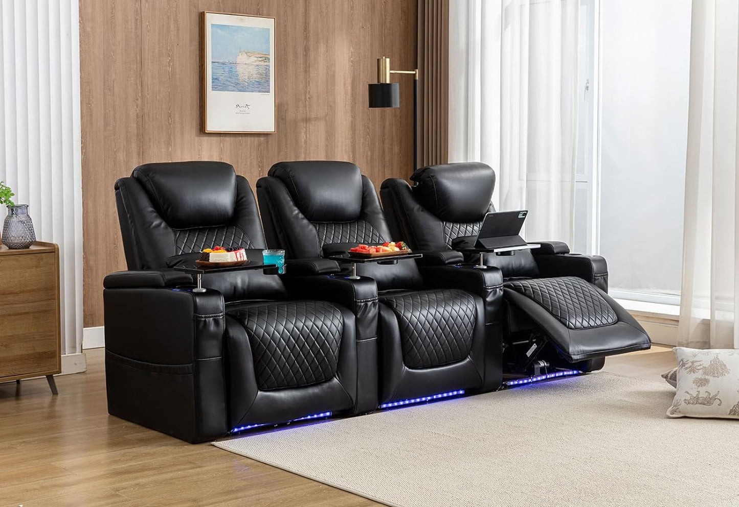 Home Theater Seating Seats Black (Row of 3)