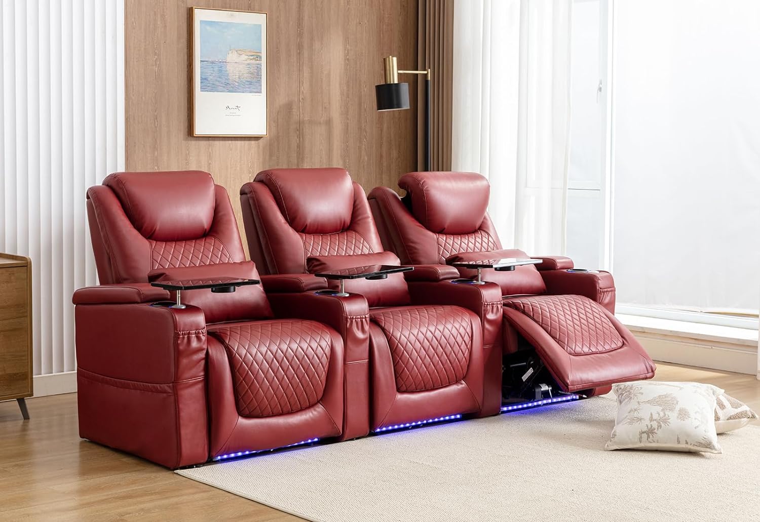Attaliarec Home Theater Seating Seats Red (Row of 3)