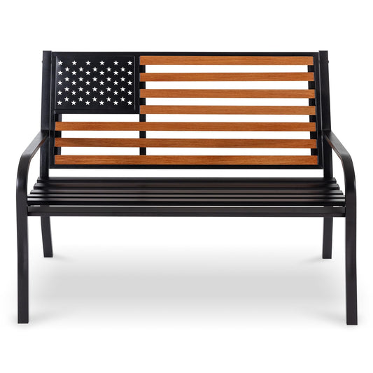 50" Outdoor Garden Bench with American Flag Backrest