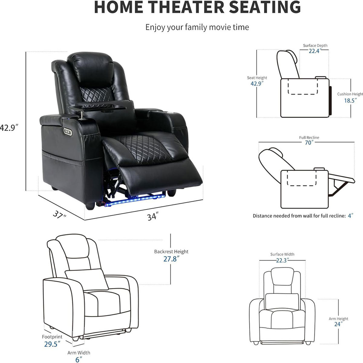 Home Theater Seating Seat Row of 1 attaliarec.com - attaliarec.com