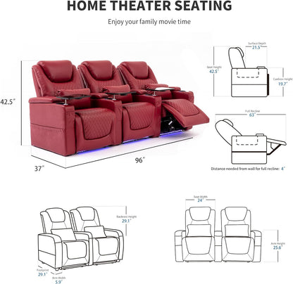 Attaliarec Home Theater Seating Seats Red (Row of 3)