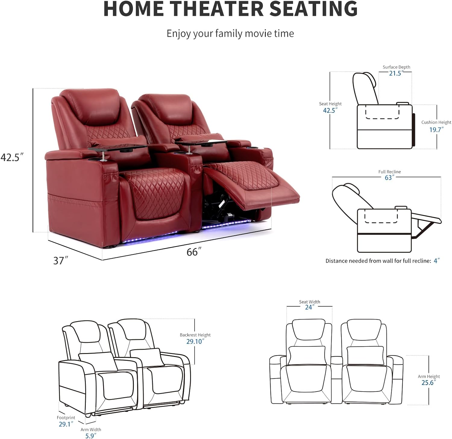 Loveseat Recliner Red