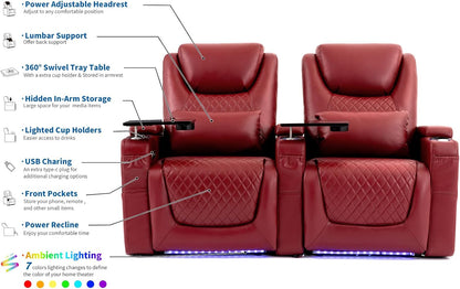 Attaliarec Home Theater Seating Seats Red (Row of 3)