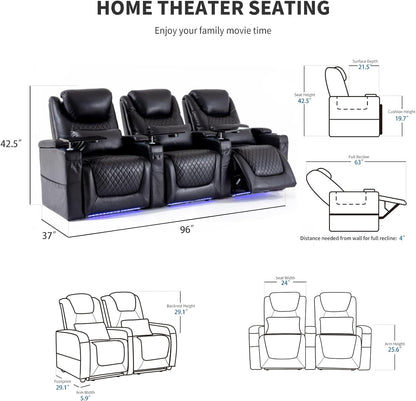 Home Theater Seating Seats Black （Row of 3）